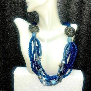 Multi-tiered Beaded Necklace doubled with flowers Coins